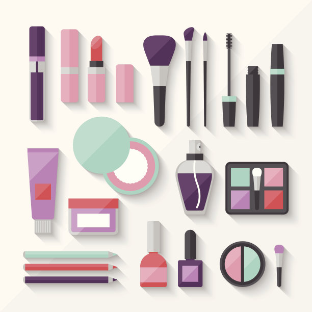 一套彩色化妆品图标在平面风格。图片下载