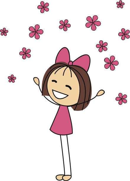 带着粉红色花朵的可爱小女孩素材图片