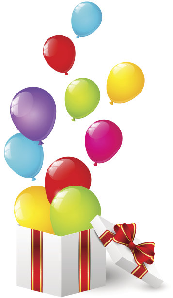 彩色气球礼盒素材图片