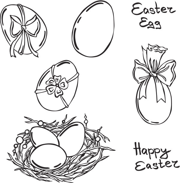 复活节各种元素的矢量剪影图片下载