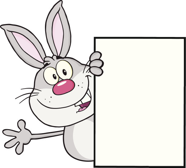 在空白标志后面微笑的灰色兔子图片下载