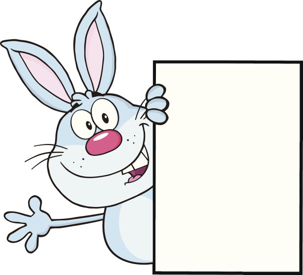 在空白标志后面微笑的蓝兔子图片下载