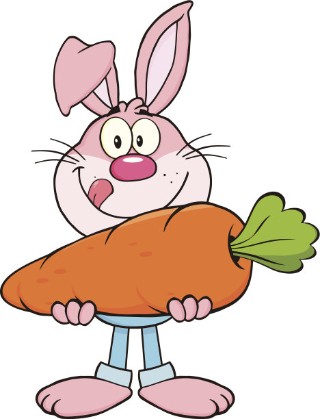 微笑的粉红兔子拿着一个大胡萝卜图片下载