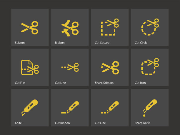 剪刀与切割线图标。图片下载