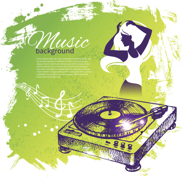 音乐背景与手绘插图和舞蹈女孩图片下载