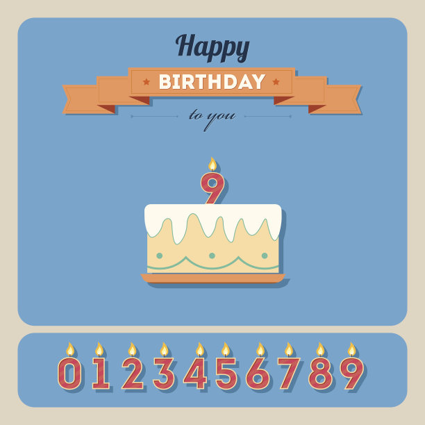 有蛋糕和蜡烛号码的生日贺卡图片下载