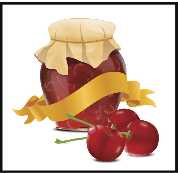 带橙色丝带的樱桃果酱罐头图片下载