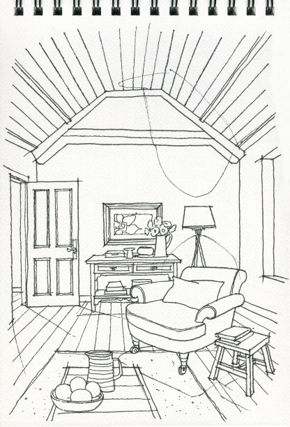 手绘客厅海滨风格室内插图图片下载
