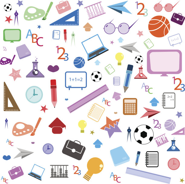 无缝模式与彩色学校图标图片下载