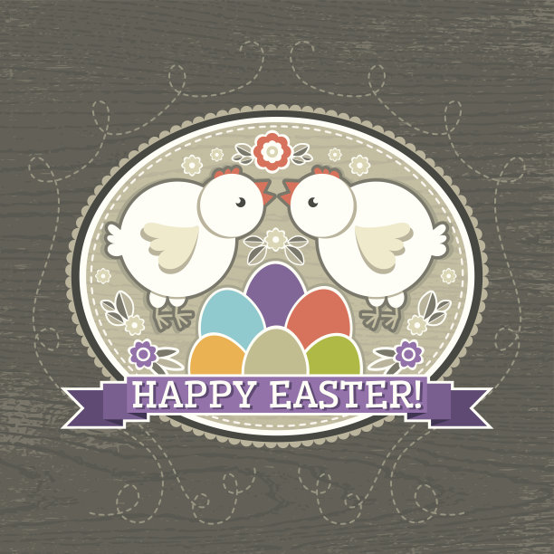 背景是复活节彩蛋和两只小鸡图片下载