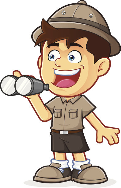 童子军或探险家男孩用双筒望远镜图片下载