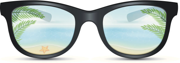 夏日太阳镜与海滩反射素材图片