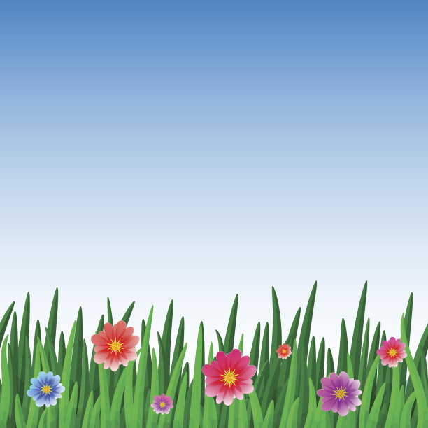 重复的图案瓷砖的草与花和天空图片下载