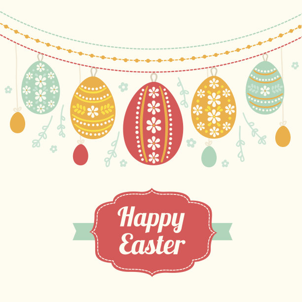 带花环的复活节贺卡图片下载