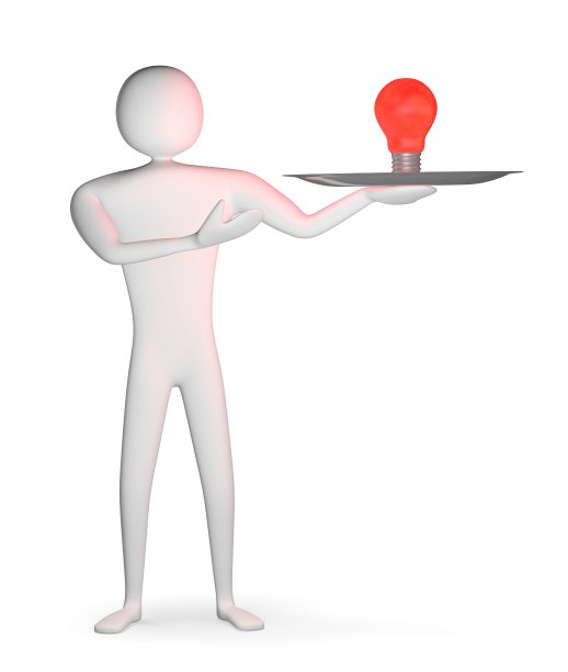 3d人与银盘和红色灯泡在上面图片下载