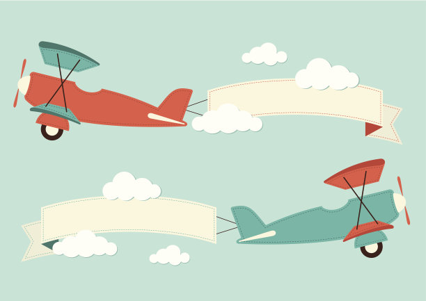 双翼飞机在云中挂着横幅图片下载