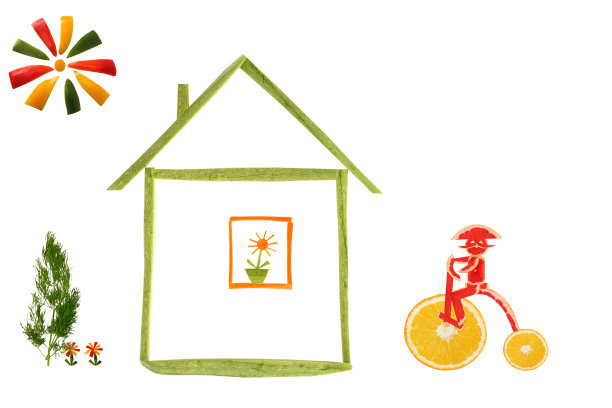 健康饮食。房子和有趣的小矮人图片下载