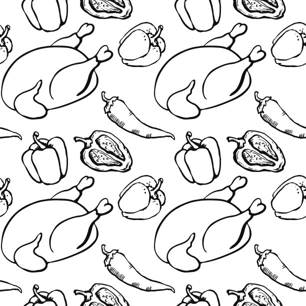 与家禽和辣椒无缝模式图片下载