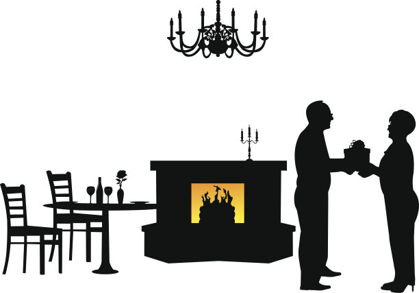 老夫妇在饭店里男人给女人礼物图片下载