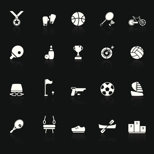 运动游戏的运动图标与反映在黑色的背景图片下载