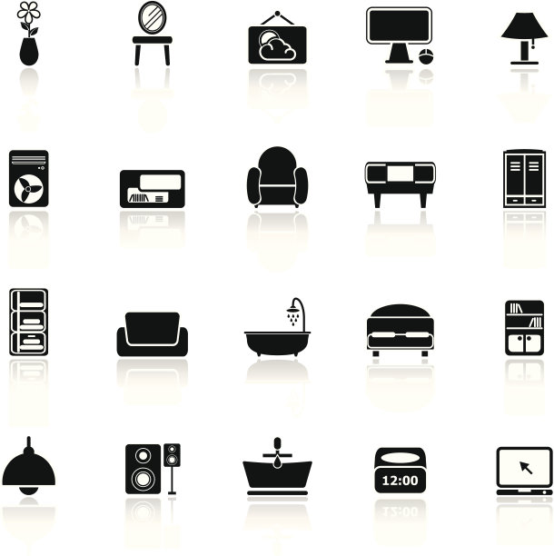 家用家具图标与反映在白色的背景图片下载