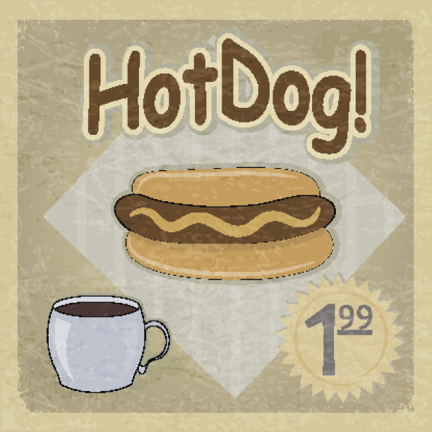 老式明信片和热狗的图片。eps10图片下载