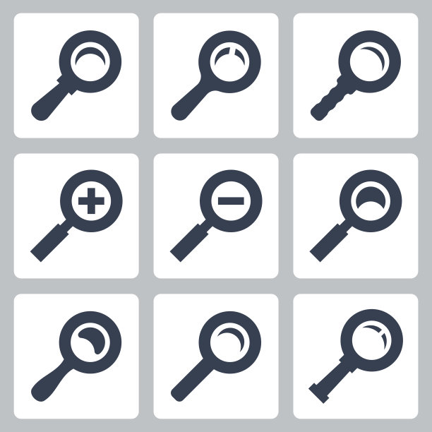 矢量隔离放大镜玻璃图标设置:搜索，缩放图片下载