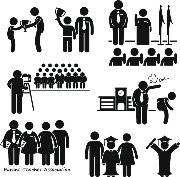 学校事件学生老师家长简笔图象形图图标剪贴画图片下载