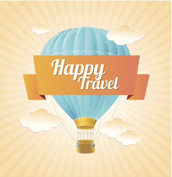 向量气球，蓝天和口号。旅行图片下载