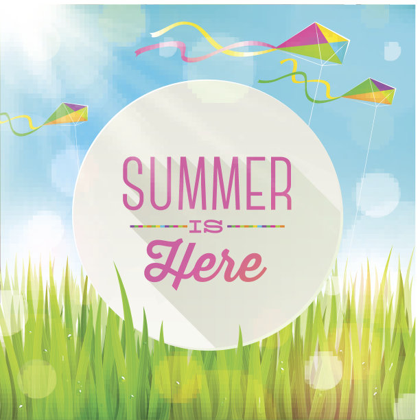 五颜六色的风筝和横幅，带着夏日的问候图片下载