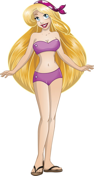 金发少女在粉红色泳衣图片下载