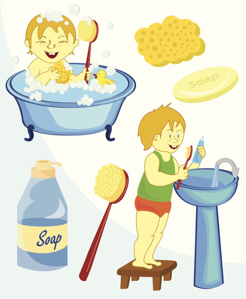 浴室设备图标设置卡通风格图片下载