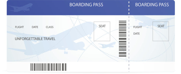 有飞机剪影的蓝色登机牌(票)图片下载