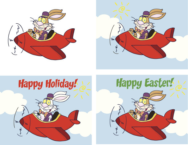 复活节兔子飞行飞机的收藏图片下载