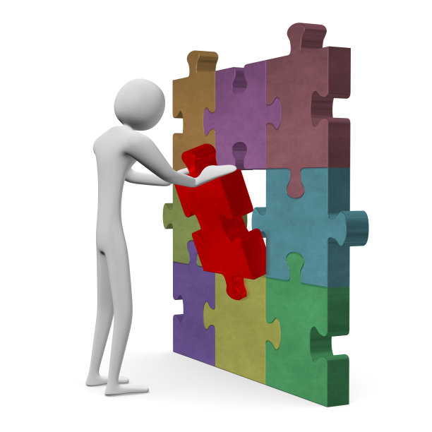 3d男子插入多色拼图丢失的一块图片下载