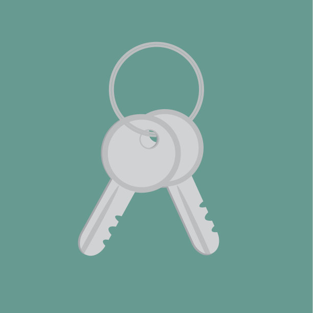 带环的钥匙。平面设计风格。图片下载
