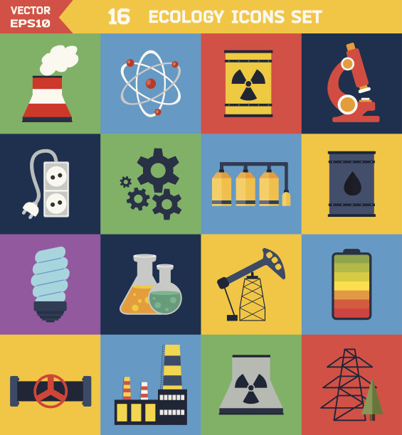 平坦的生态和能源矢量图标图片下载