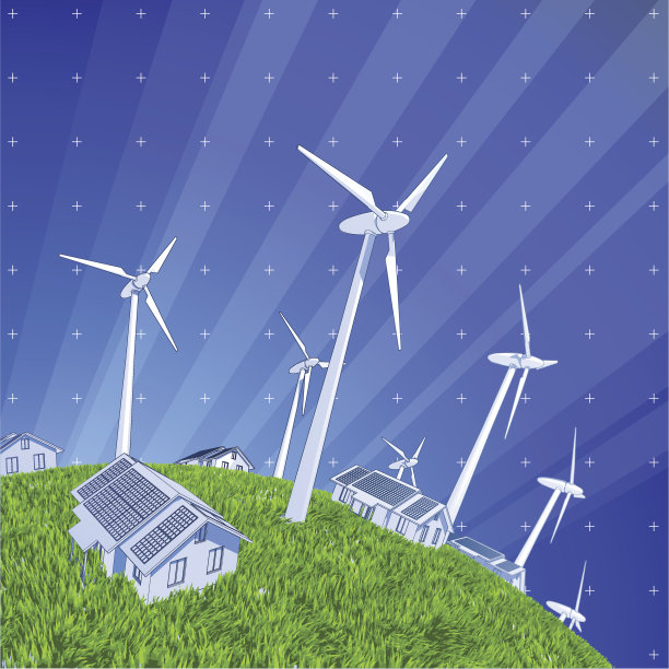 风车，房子和绿草图片下载