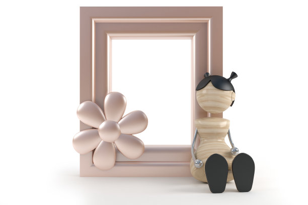 可爱的小女孩，白底相框图片下载