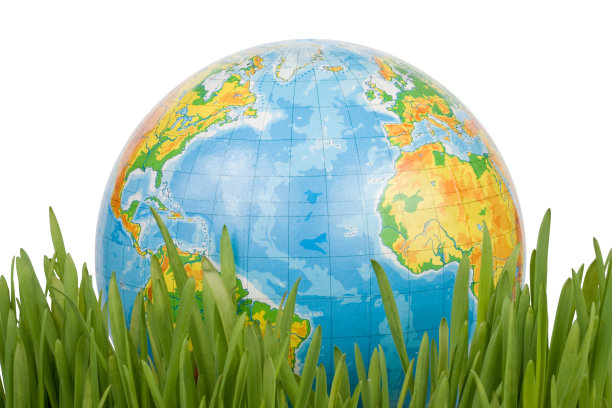 绿草中的地球。图片下载