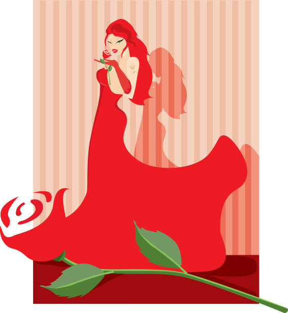 优雅的玫瑰女郎，飘逸的长袍图片下载