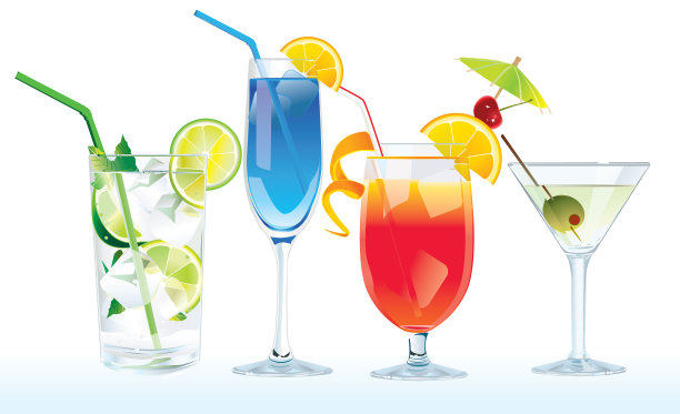 卡通套装的各种彩色鸡尾酒图片下载