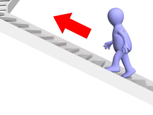 3d人偶，在梯子上上升素材图片