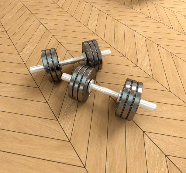 镶木地板上的哑铃图片下载