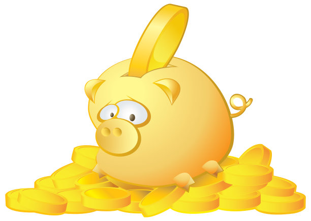 装满钱的小猪储蓄罐，矢量插图图片下载