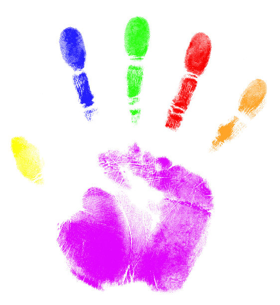 每个手指和手掌都有不同颜色的手印图片下载