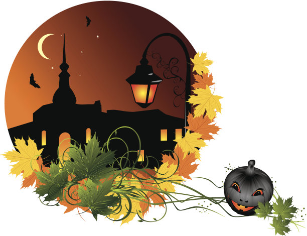 万圣节。夜间的城市。不干胶抽象合成素材图片