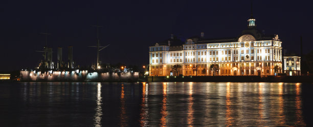 彼得斯堡夜景与“极光”巡洋舰图片下载