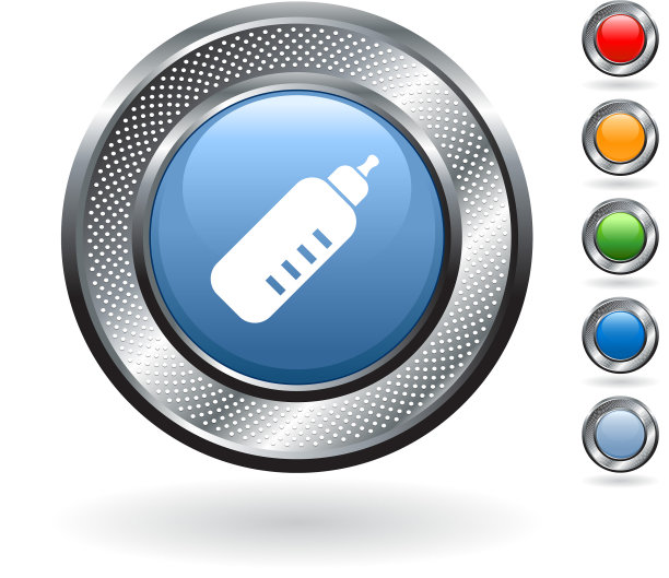 婴儿瓶版税免费矢量艺术上的金属按钮图片下载