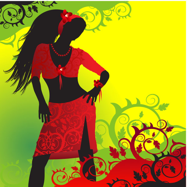 浪漫的女孩穿着红色的花背景图片下载